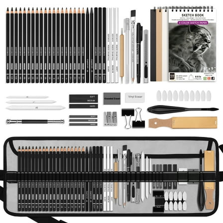 HIFORNY 60 Pcs Drawing Kit Sketching Pencil Set,Sketch Pencils Art Supplies with 3-Color Sketchbook,Graphite,Charcoal,Drawing Pencils for Adults Artists