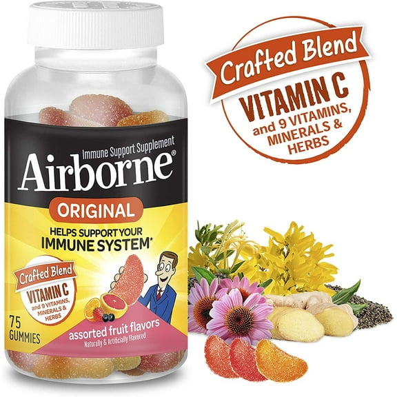 Airborne Original Immune Support Supplement Gummies Assorted Fruit Flavors