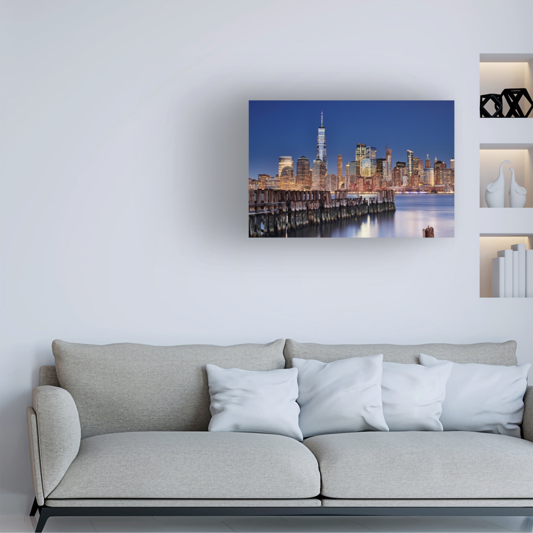 Canvas Wall Art - Martin Froyda 'Manhattan Skyline At Night' Wall Art for Living Room, Bedroom, or Office D?cor by Trademark Fine Art - 24 x 16 Inches