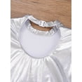 thumbnail image 6 of TiaoBug Kids Girls Shiny Metallic Crop Top Long Sleeve Off Shoulder Jazz Hip Hop Leotard Dance Shirt Silver 12, 6 of 7