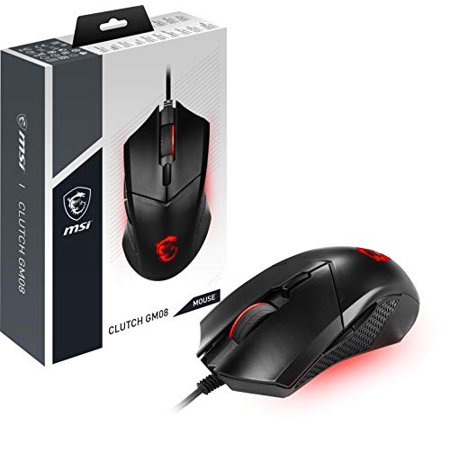 MSI Clutch GM08 Gaming Mouse, 4200 DPI, Optical Sensor, 3 Adjustable Weights, Red LED Lighting, Symmetrical Design