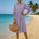 thumbnail image 1 of TaTaai Women's Spring Summer Linen Dress Round Neck 3/4 Sleeve with Smocked Detail Solid Color Loose Fit Ankle Length Gift, 1 of 9