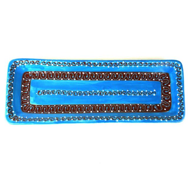 encantada MC067T Plateau Long Fait à la Main et Commerce Équitable - Bleu Azur