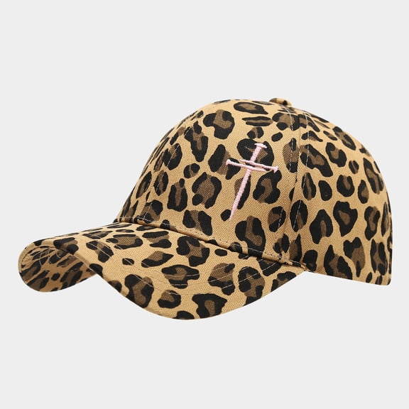 Women Leopard Print Baseball Cap Cross Embroidery Adjustable Hat