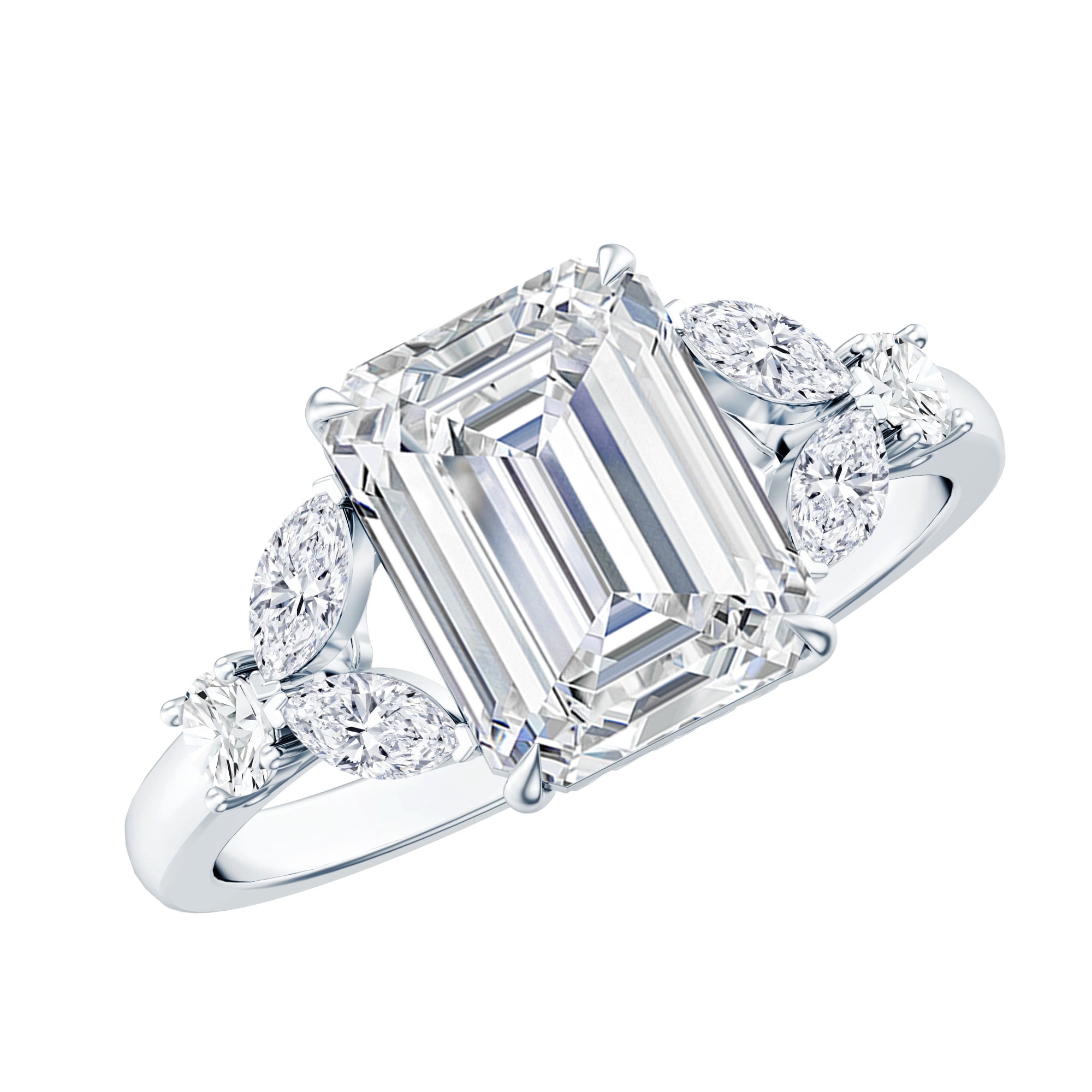 Rosec Jewels 1.87 Carat Emerald Cut Moissanite Engagement Ring for Women (6X8 mm, D-VS1 Grade) - Statement Ring with Jewelry Box, US 5.00