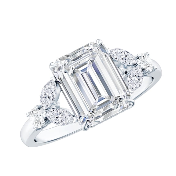 Rosec Jewels 925 Sterling Silver Engagement Ring 2 Carat - Emerald Cut Moissanite Ring (6X8 mm, D-VS1 Quality Certified), US 8.00