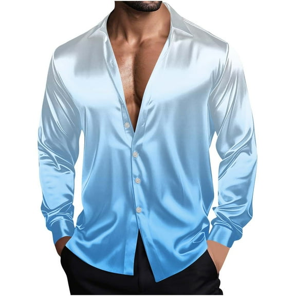 Long Sleeve Shirts for Men, Mens Stretch Satin Dress Shirts Ombre Long Sleeve Button Down Shirt Formal Business Prom Party Wedding Shirt