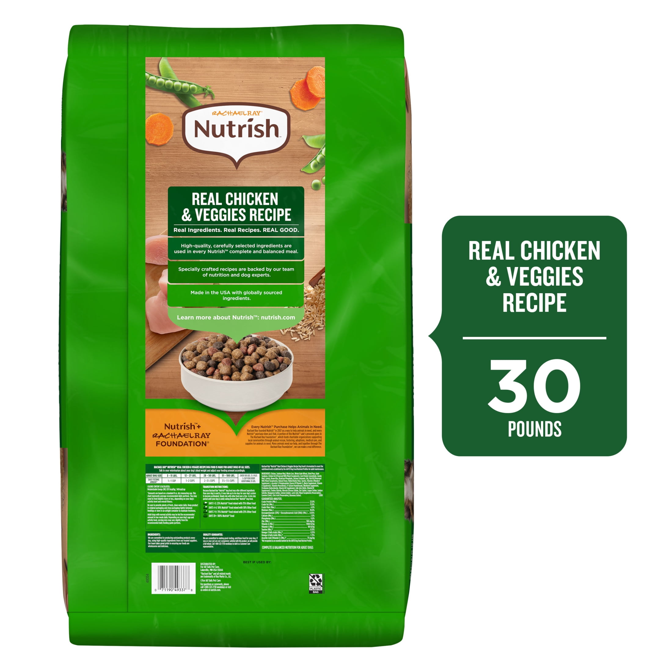 Rachael Ray Nutrish Adult Dry Dog Food Real Chicken & Veggies Recipe, 30 lb.