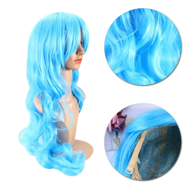 Pelucas de pelo rizado de onda larga de 80 cm con flequillo Peluca de cosplay Pelucas de cosplay de anime estilo Lolita (azul cielo)