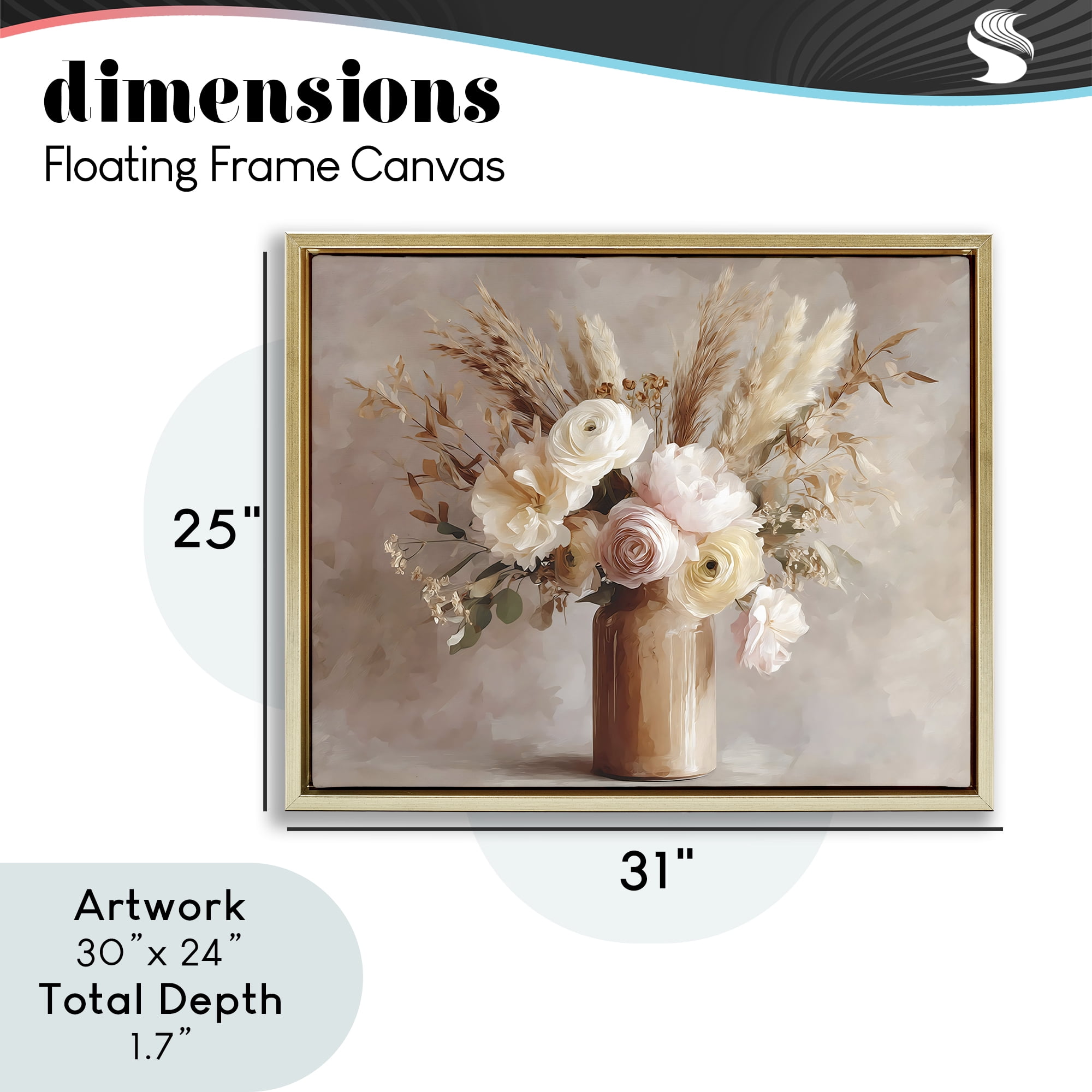 Stupell Industries Elegant Wheat Bouquet in Vase Gold Framed Floater Canvas Wall Art, design by Franklyn Gregory