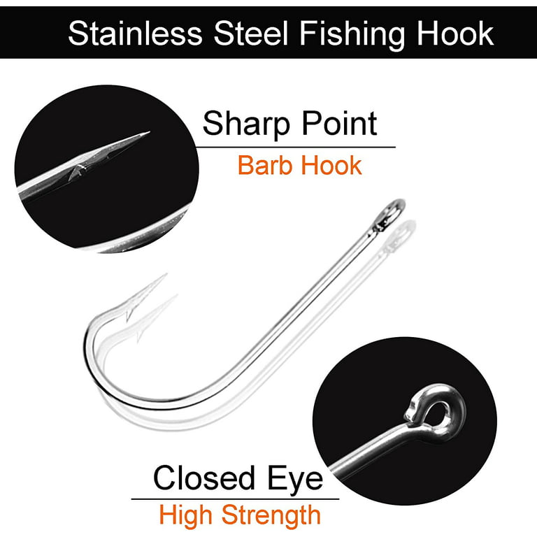 Fishing Hooks Saltwater O'shaughnessy Hooks Kit, 120pcs Stainless Steel  Fishing J Hooks Forged Long Shank Trollling Hooks for Saltwater Freshwater