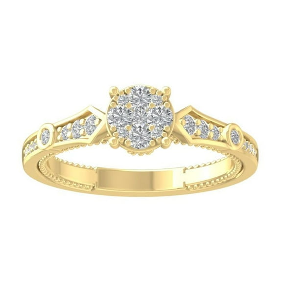 ARAIYA FINE JEWELRY 10K Yellow Gold Round Cluster Diamond Engagement Ring (3/8 cttw, I2-I3 Clarity, I-J Color) Size 6.5