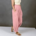 thumbnail image 2 of POIUYTR Women Cotton Linen Boho Pants Summer Vacation Elastic High Waist Straight Leg Long Pants Casual Loose Solid Color Trousers, 2 of 6