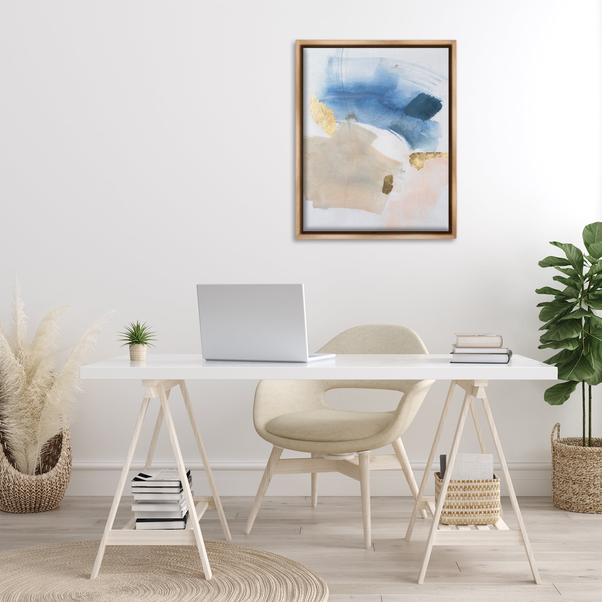 Stupell Industries Soft Ombre with Gold Accents Abstract Painting Brown Floater Framed Canvas Art Print Wall Art, 25 x 31
