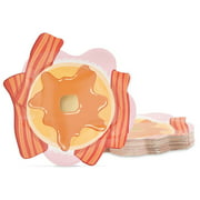 48 Pack Pancake & Bacon 9 inch Paper Plates for Girls Birthday & Pajama Party Supplies, Pink Disposable Dessert Tableware