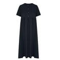 thumbnail image 4 of Breaise Linen Dresses for Women 2024 Casual Cotton Linen Dresses Plus Size Solid Round Neck Short Sleeve Maxi Dresses Loose Button Dresses Long Summer Dark Blue M, 4 of 6