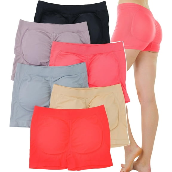 ToBeInStyle Women's Pack of 6 Enhancing Butt Boosting Padded Panty Boyshorts - Vibrant
