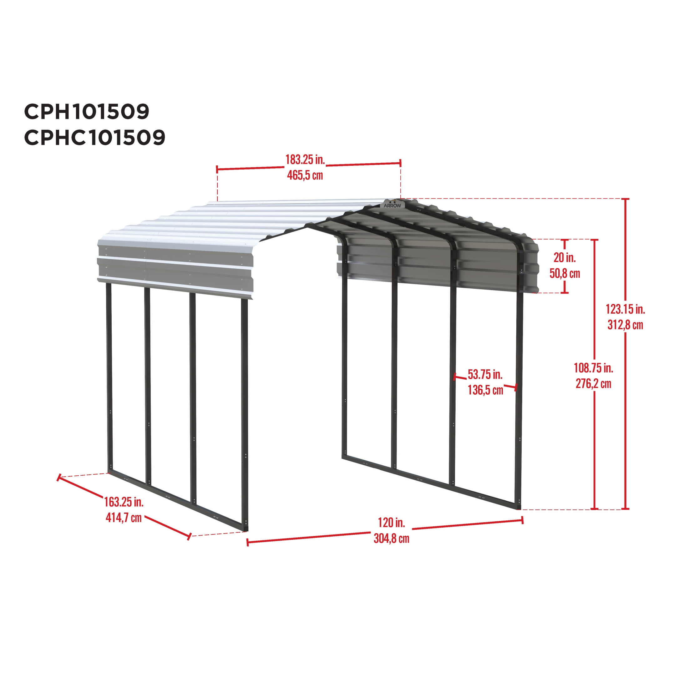 Arrow 10 x 15 x 9 ft Charcoal Carport