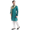 thumbnail image 3 of Vêtements Indiens Kurta Pyjama pour Hommes avec Foulard Robe de Fête de Mariage (Vert, m), 3 of 6