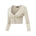thumbnail image 2 of A2Y Women's Solid Cropped Bolero 3/4 Sleeve Button Down V-Neck Cardigan Sweater Oatmeal 4XL, 2 of 5