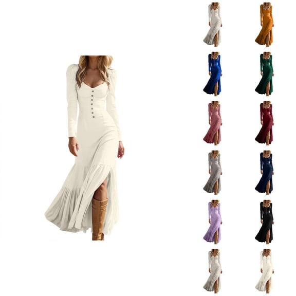 Western Cowgirl Dress for Women Long Sleeve Sweetheart Neck Slit Tiered Ruffle Hem Flowy Maxi Dresses Country Concert Dress