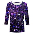 thumbnail image 4 of Women 3/4 Sleeve Shirts Christmas Pullovers Christmas Tree Printed Tees Santa Claus Graphic Sweatshirt Loose Casual Outfits Garland Clothes Shining Stars Garments Tops, 4 of 5