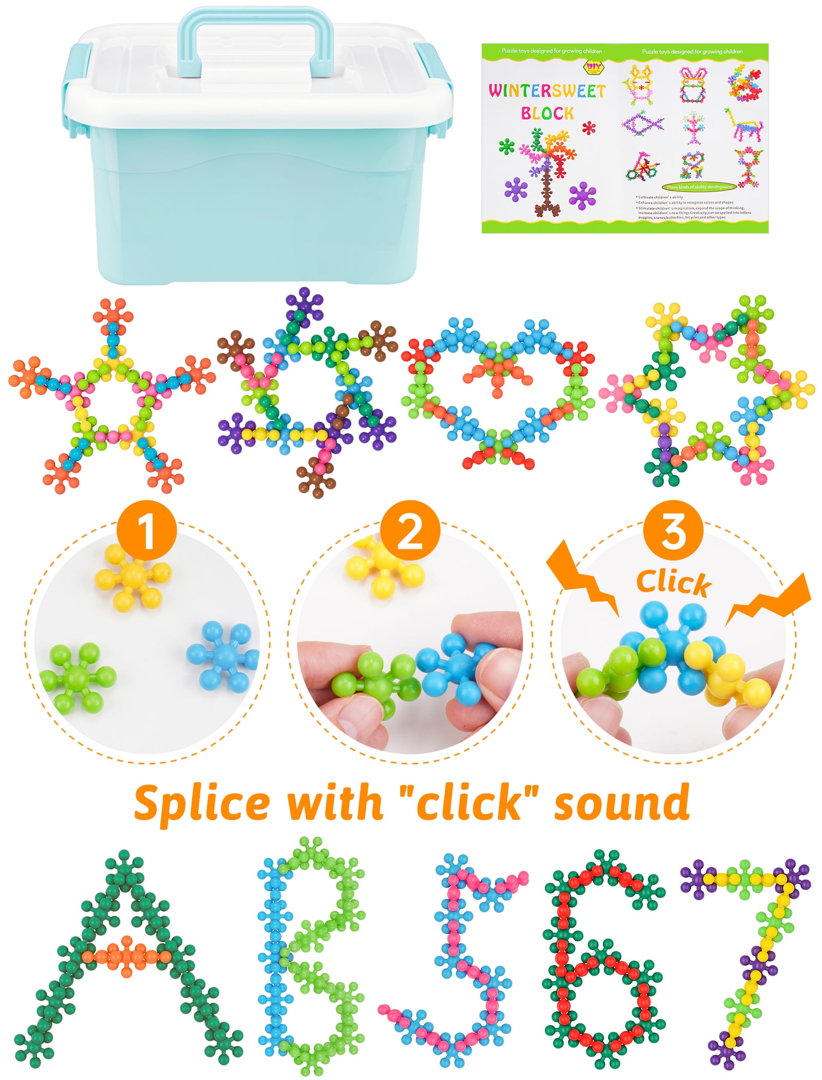 Macaron Color Interlocking Building Blocks Set – 600pcs Snowflake Shape Plastic Construction Toys in 6 Pastel Colors with Storage Box, Educational STEM Blocks for Kids Creative Play