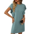 thumbnail image 2 of Yesfashion Women's Mid-Length Dress Twist Stripes Ruffled Short Sleeves Round Neck Dress, 2 of 9