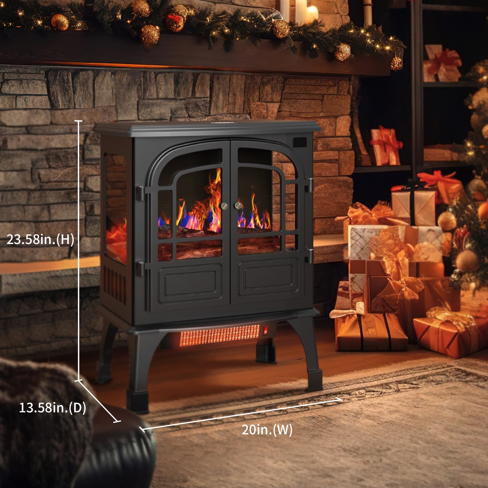 BLITZHOME 24'' Electric Fireplace Heater Stove Freestanding, 3D Realistic Flame, with Control Panel and Remote, Timer, ETL Certified, Overheating Safety Protection, 700/1500W