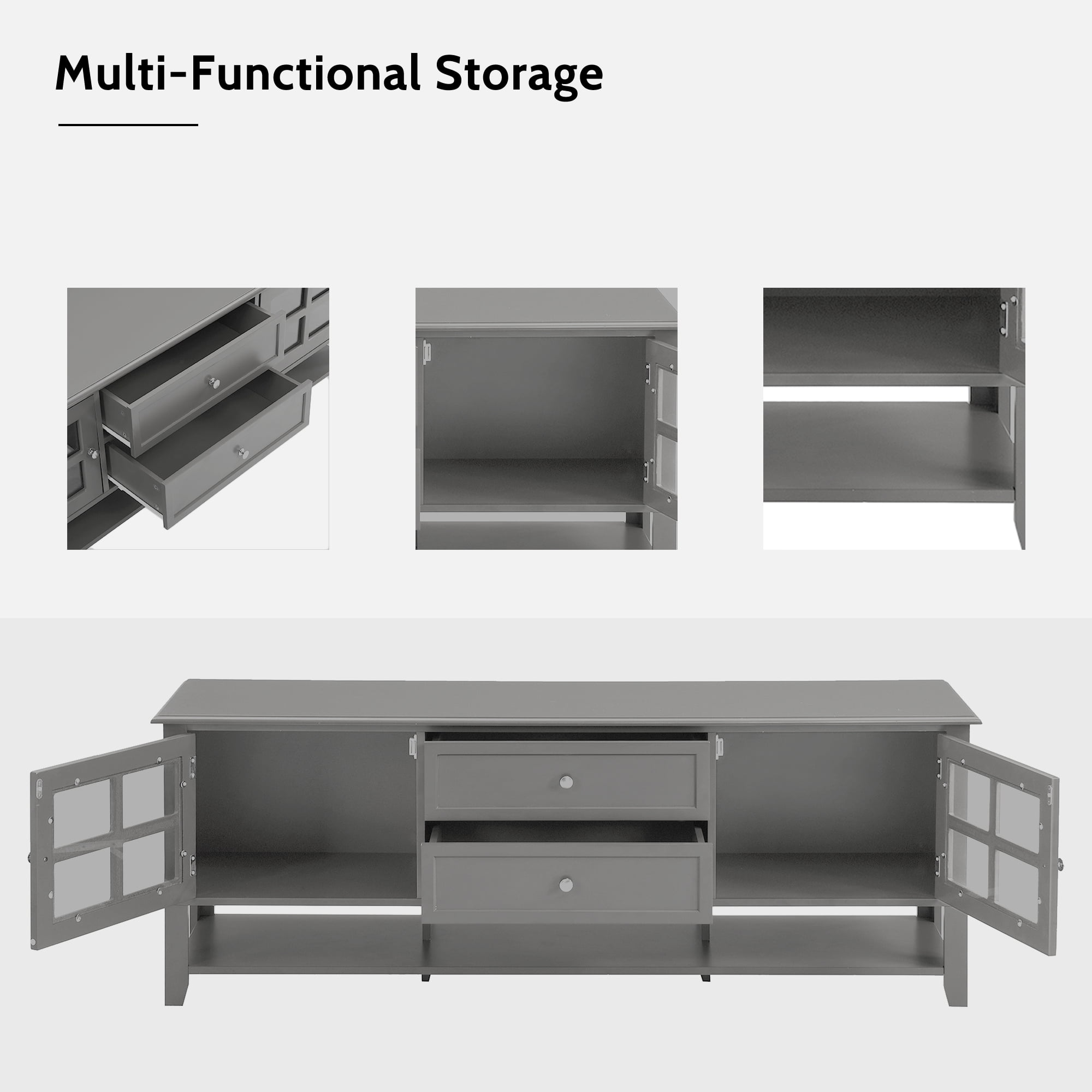 TV Stand for TVs up to 60 Inch, Entertainment Center with Storage Cabinets & Drawers, Modern Media Console with Anti-Rust Hardware for Living Room