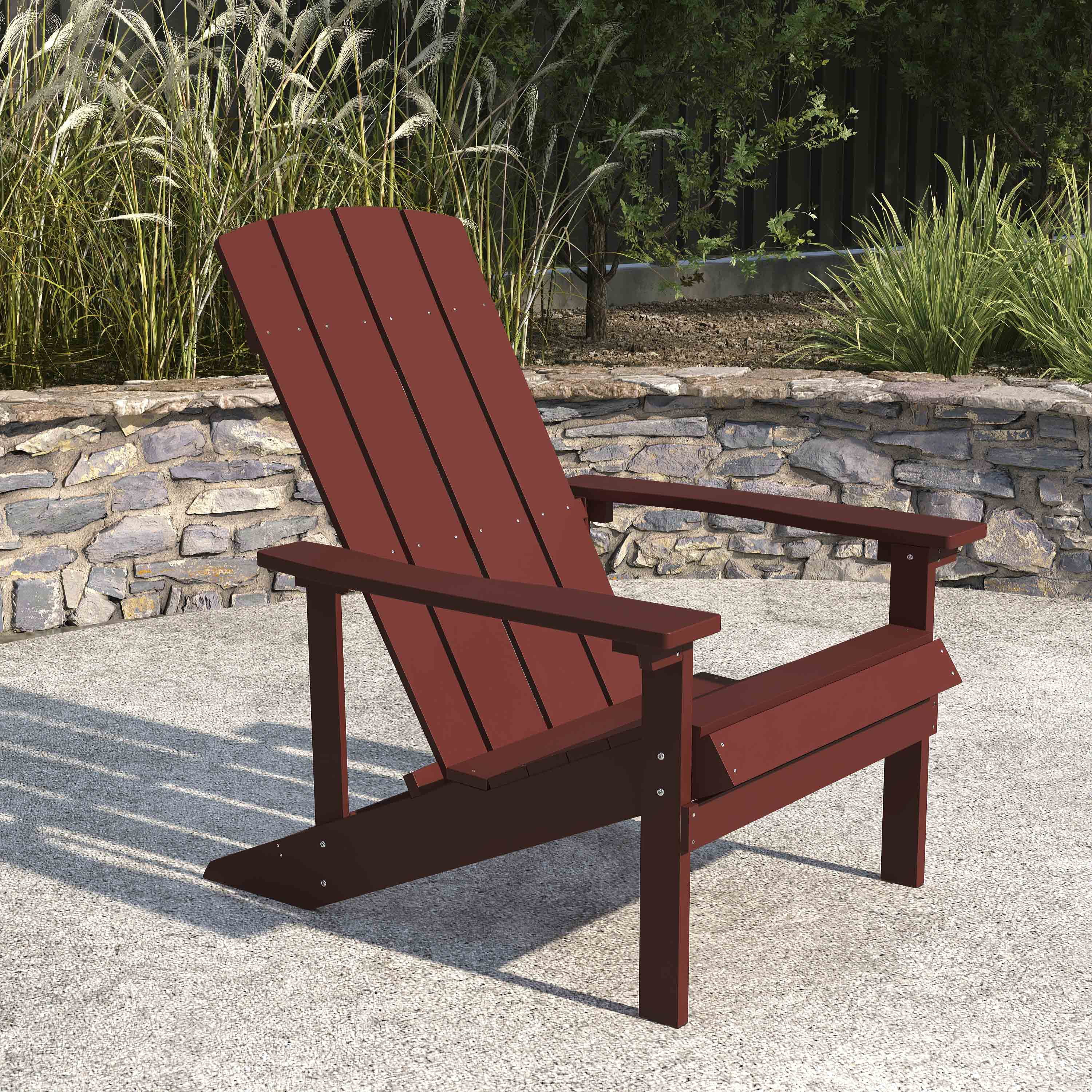 Merrick Lane Red Adirondack Patio Chair With Vertical Lattice Back And Weather Resistant Frame