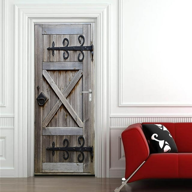 Pegatinas de pared Pegatinas de puerta: Puertas de madera de estilo europeo vintage, Puertas de madera para el hogar, Pegatinas de pared decorativas renovadas Pegatina Pegatina