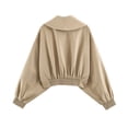 thumbnail image 5 of TGSLY Asymmetric Wrap Belt Cropped Coat for Women Lightweight Shawl Lapel Open Front Jacket Loose Casual Solid Color Puff Long Sleeve Crop Outerwear L, 5 of 8