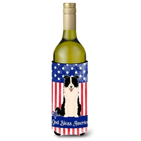 

Patriotic USA Border Collie Black White Wine Bottle Beverge Insulator Hugger