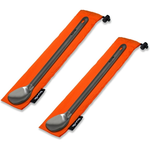 Kuvik Titanium Long Handle Spoon 2-Pack - Ultralight and Compact for Camping and Hiking