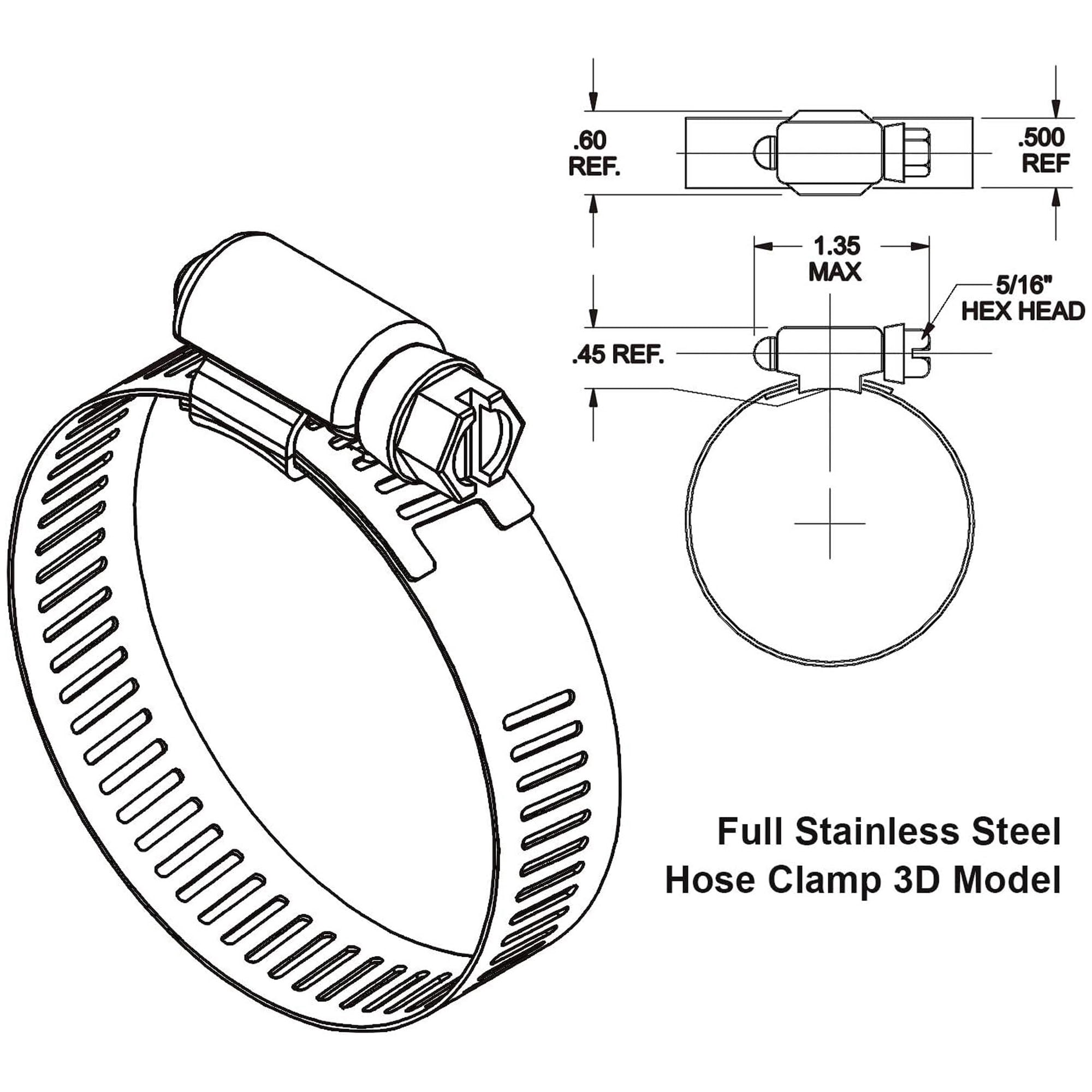 1.5" Worm Gear Hose Clamp - SAE 24 Size, Full Stainless Steel with 1/2" Band Working Range 27mm - 51mm Duct Clamp Pipe Clamp Worm Drive Hose Clamp Fuel Line Clamp (20 Pack, 27mm - 51mm)