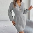 thumbnail image 2 of IROINNID Sweater Dress for Women Long Sleeve Dress V-Neck Button Solid Outing Dresses,Gray, 2 of 8