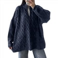 thumbnail image 3 of Suéteres de Otoño para Mujer, Jersey de Larga con Cremallera de un Cuarto, Jersey Informal Holgado con Cuello en V y Punto Azul Marino L, 3 of 8