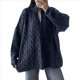 thumbnail image 3 of Suéteres de Otoño para Mujer, Jersey de Larga con Cremallera de un Cuarto, Jersey Informal Holgado con Cuello en V y Punto Azul Marino L, 3 of 8