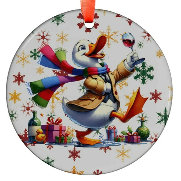 Festive Duck Ornament, Winter Holiday Decoration, Cute Christmas Duck, Holiday Gift Idea, Duck with Wine, Christmas Decor, Adorable Duckie, Holiday Keepsake, Xmas Tree Hanging Deco