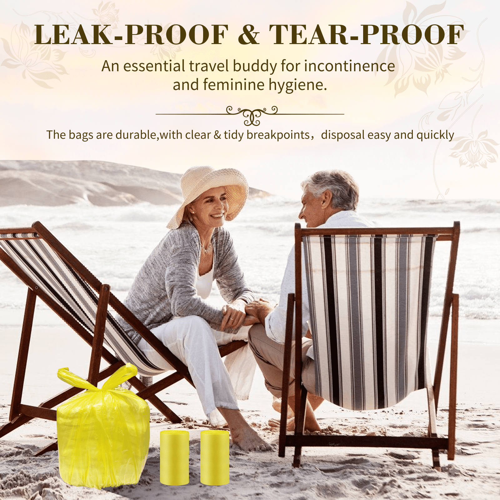 Dergik Large Adult Disposable Diaper Bags, Lemon Scented, 18 x 23in, 96 Counts, Disposal for Elderly, Baby Poop Trash, Sanitary Products & Pet Waste , Yellow