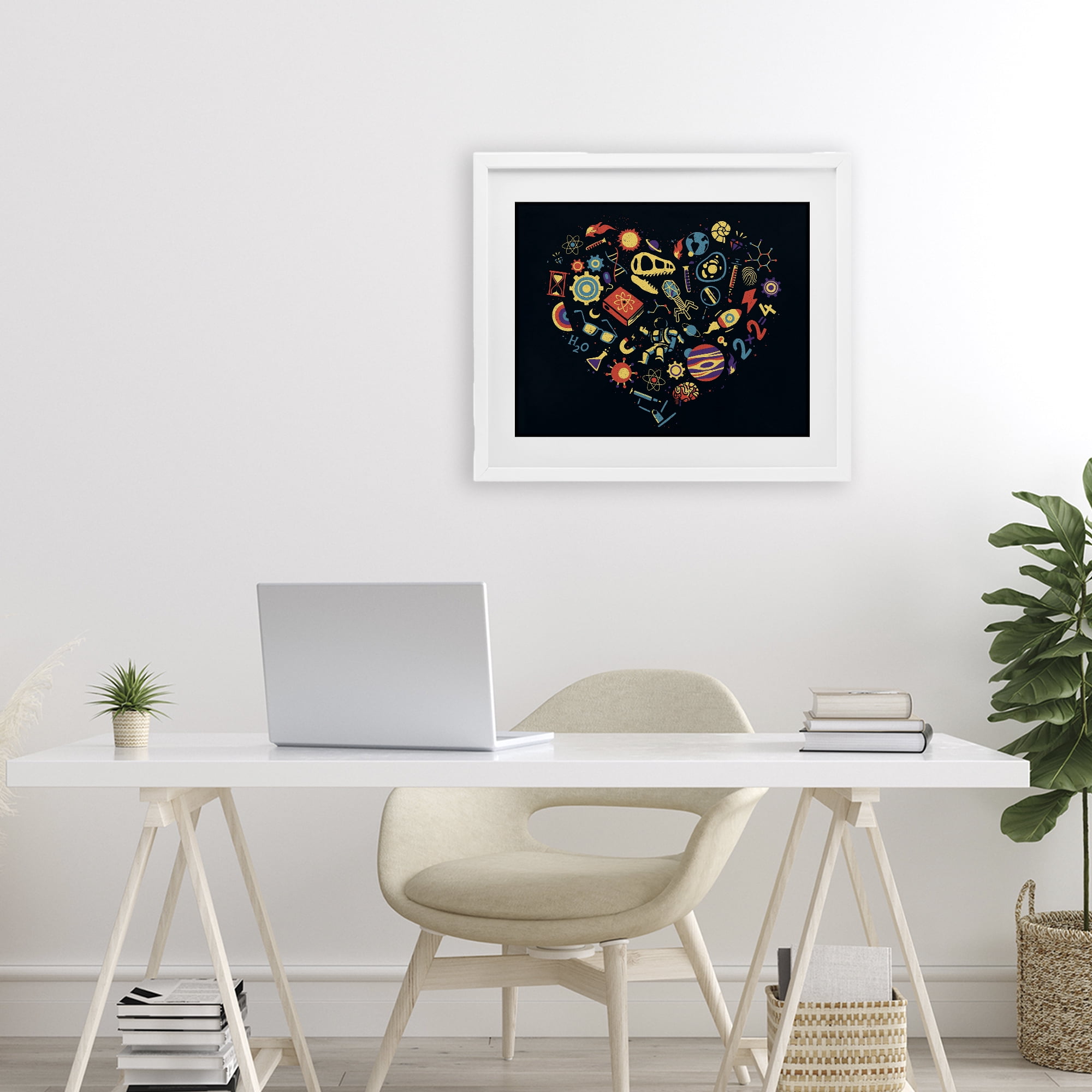 Stupell Industries Retro Science Heart White Framed Print Under Glass, design by Tobe Fonseca