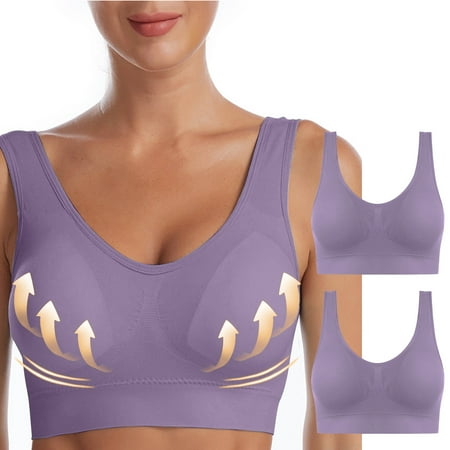 MLCDZ Seamless Sports Bras for Women 2 Pack Wireless Bras Low Impact Stretchy Sports Bra Sleep Comfortable Yoga Sleep Bras with Removable Pads Pack of 2-Multicolor#05 M