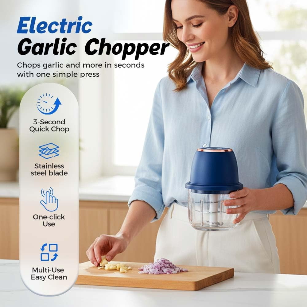 Rechargeable Electric Garlic Chopper, 350ml Compact Mini Portable Food Processor For Household Kitchen Cooking