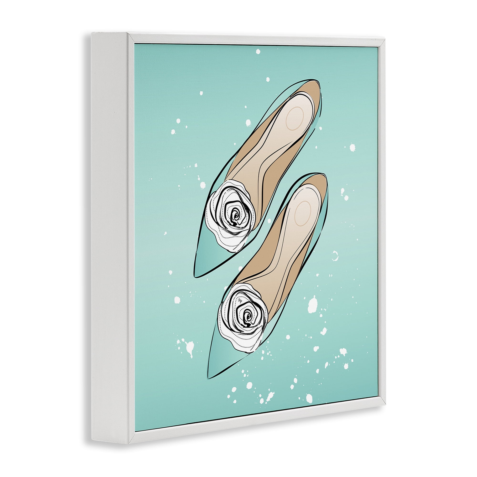 Stupell Industries Blue Shoes with Flowers Beauty & Fashion Painting White Framed Art Print Wall Art, 24 x 24
