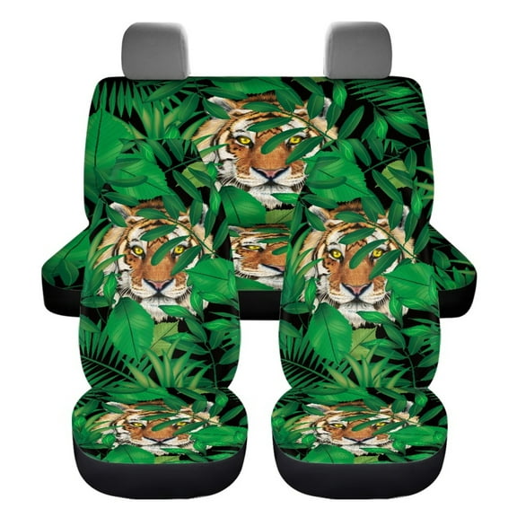 Xoenoiee 4 Piece Auto Interior Seat Cover Palm Monstera Leaves Tiger Print Car Seat Covers Set Auto Rear/Front Seat Protector Ultra Soft Car Bench Covers Universal Fit for SUV Sedan Van