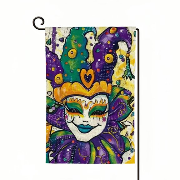 Happy Mardi Gras Garden Flag Vertical Double Sided, Holiday Party Mardi Gras Yard Outdoor Decoration