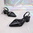 thumbnail image 5 of Samdudou Strappy Heels for Women Closed Toe Pointed Front Slingback Pumps Glossy Finish Elegant Criss Cross Multiple Buckle Straps Chunky Block Heel Evening Banquet Shoes, 5 of 9