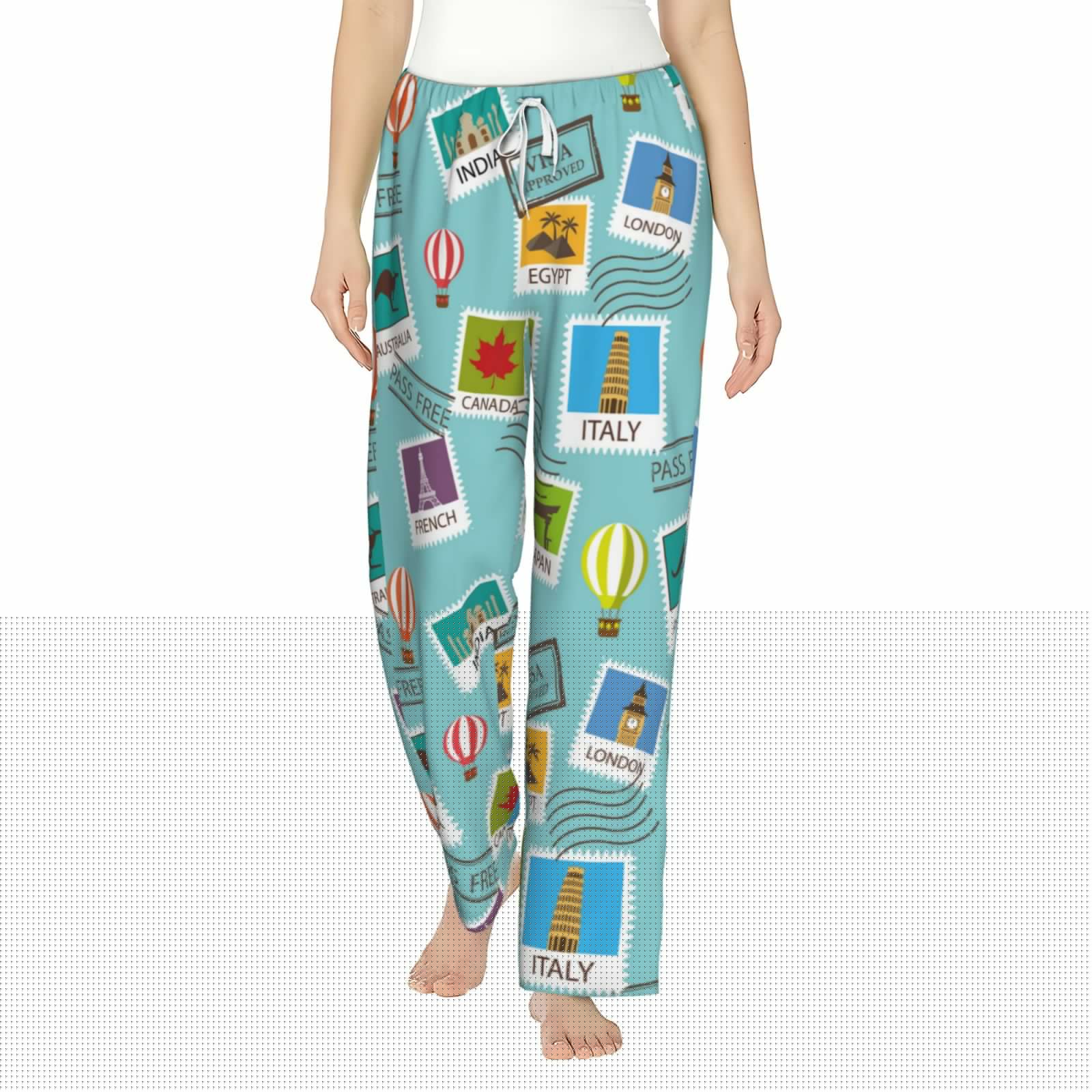 thumbnail image 2 of Kdxio Women's Comfy Stretch World Travel1Print Drawstring Pajama Pants-Large, 2 of 9