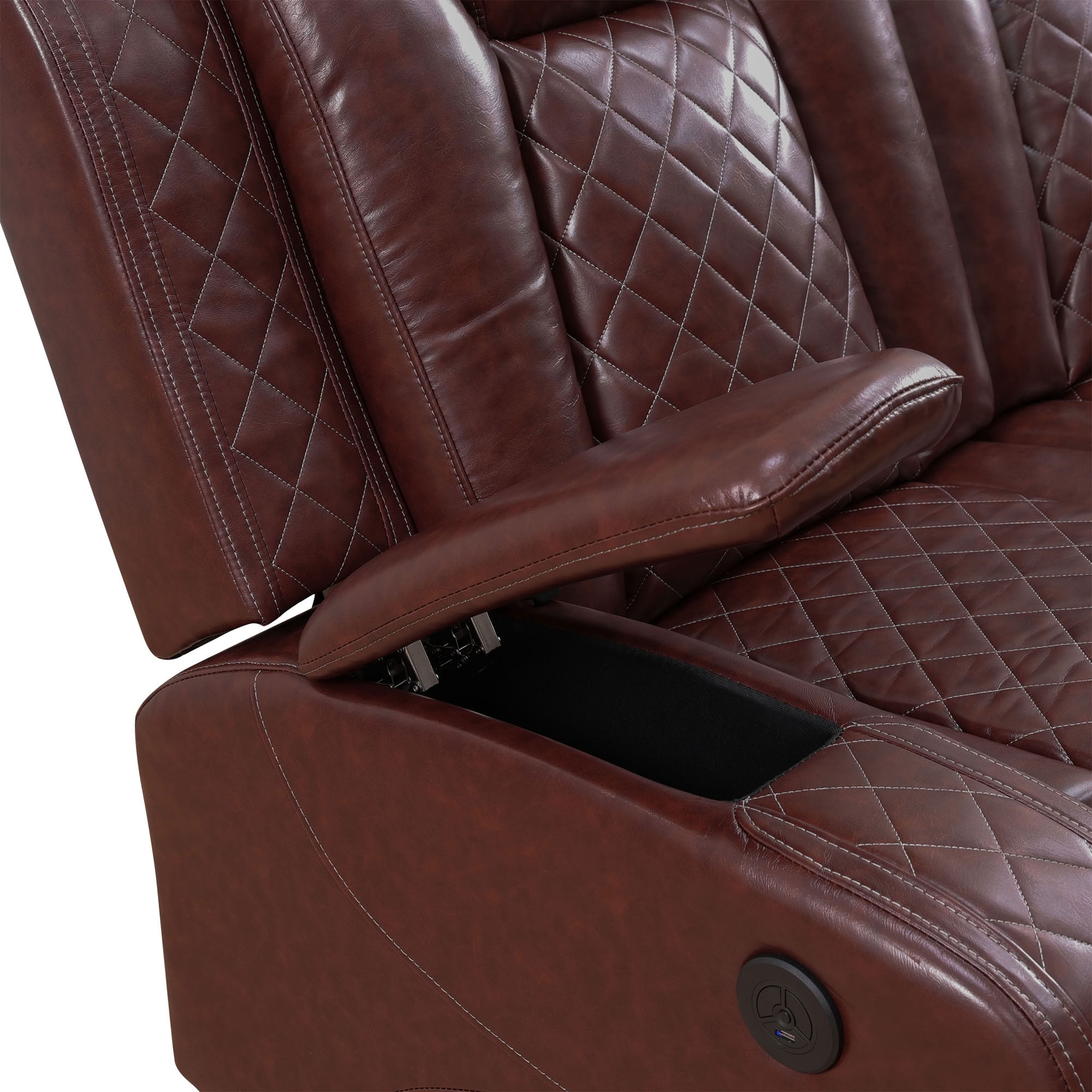 MAYEERTY Power Reclining L-Shaped Sectional Sofa, Leather Recliner with USB Charging, LED Lights & Storage